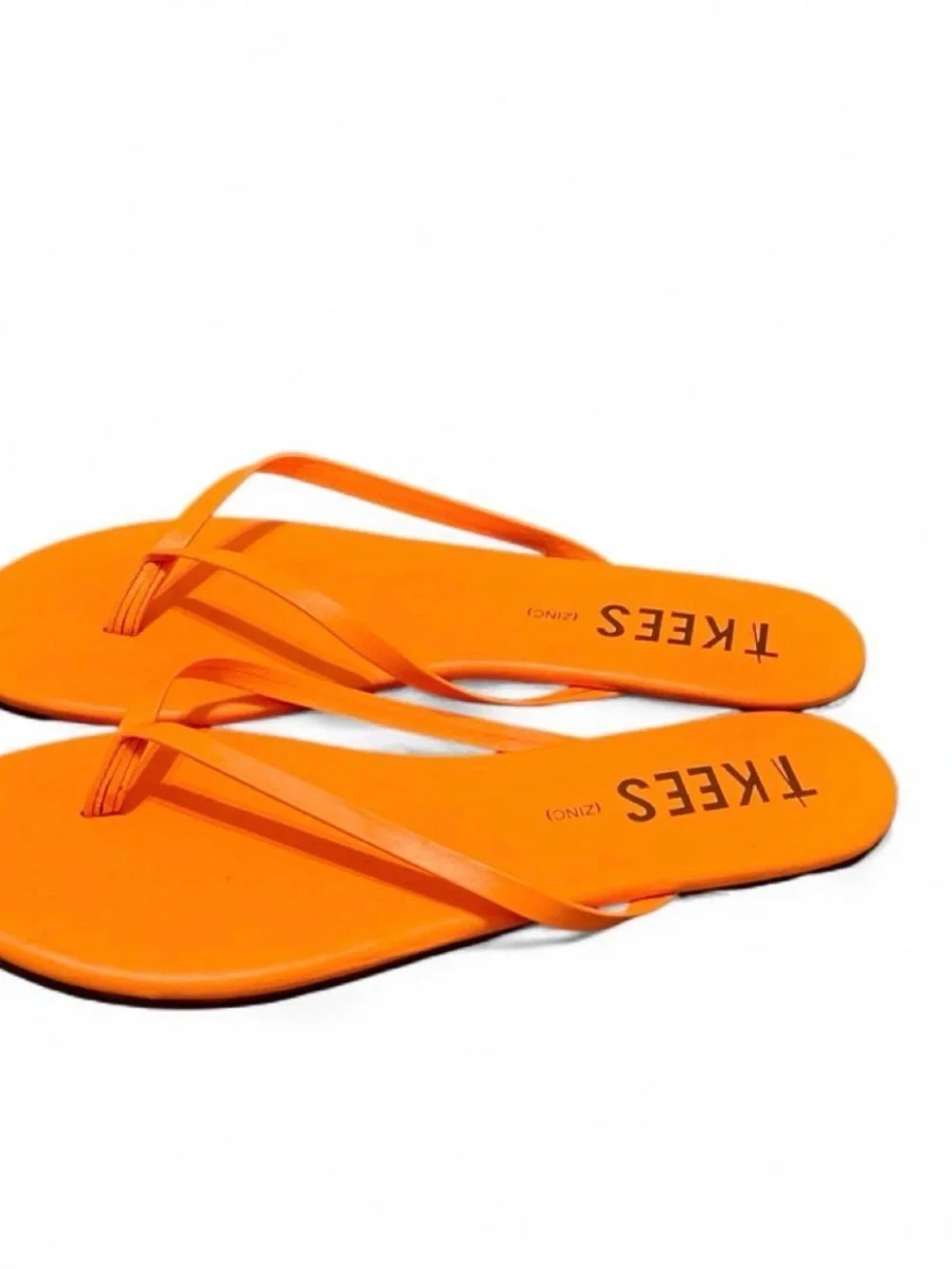 TKEES Zinc Neon Orange Leather Flip-Flop Sandals